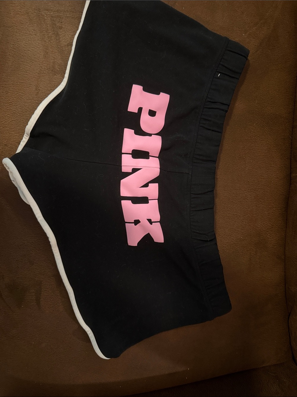 PINK Victoria's Secret Black Shorts with Pink Logo and White Trim